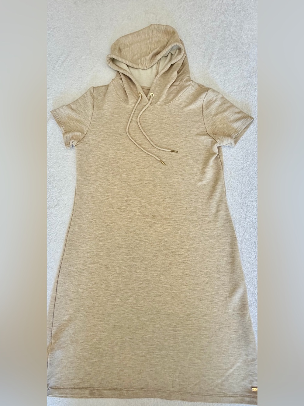 Calvin Klein Women’s Short Sleeve Hoodie Dress in Light Beige, size M